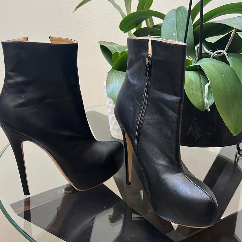 Black Leather Platform Ankle Booties